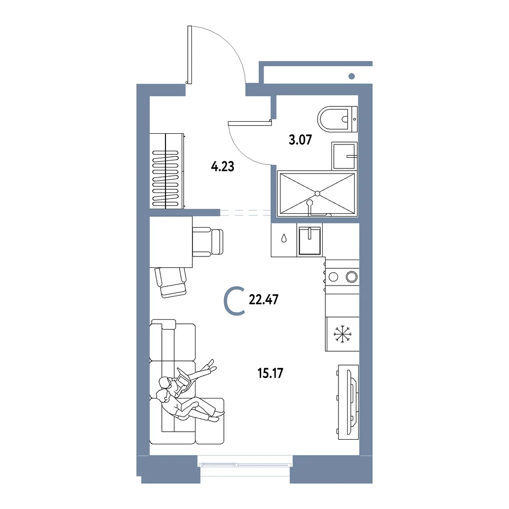 Планировка: Домашний Студия 22,47м²