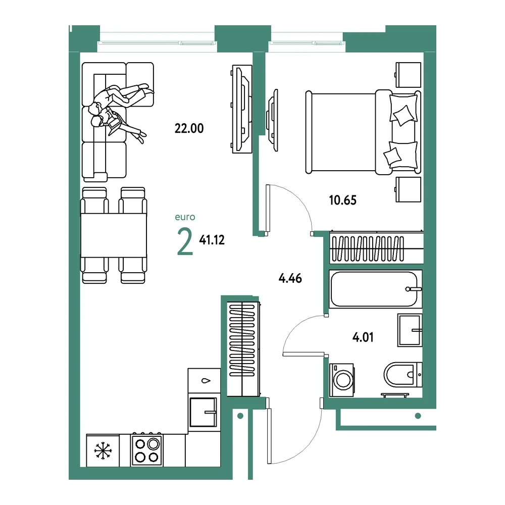 Планировка: Домашний 2-комнатная 41,12м²