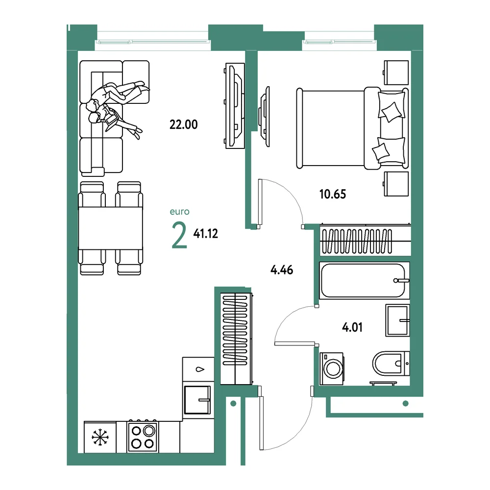 Планировка: Домашний 2-комнатная 41,12м²