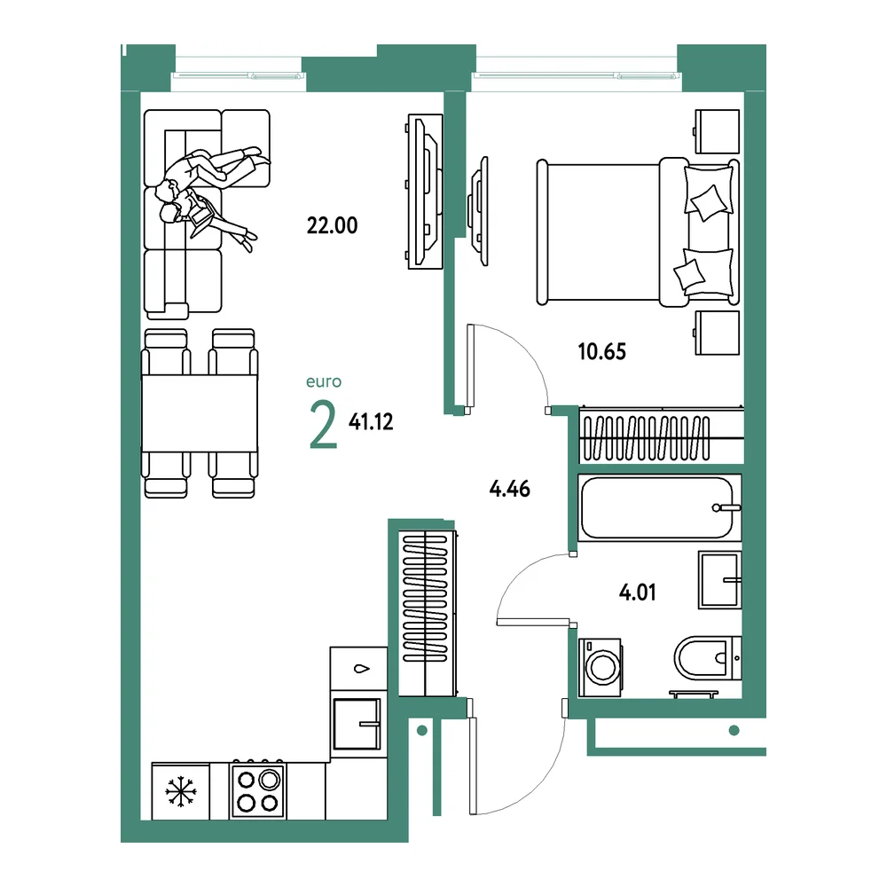 Планировка: Домашний 2-комнатная 41,12м²