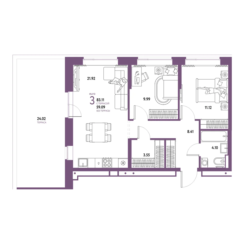 Планировка: Домашний 3-комнатная 83,11м²