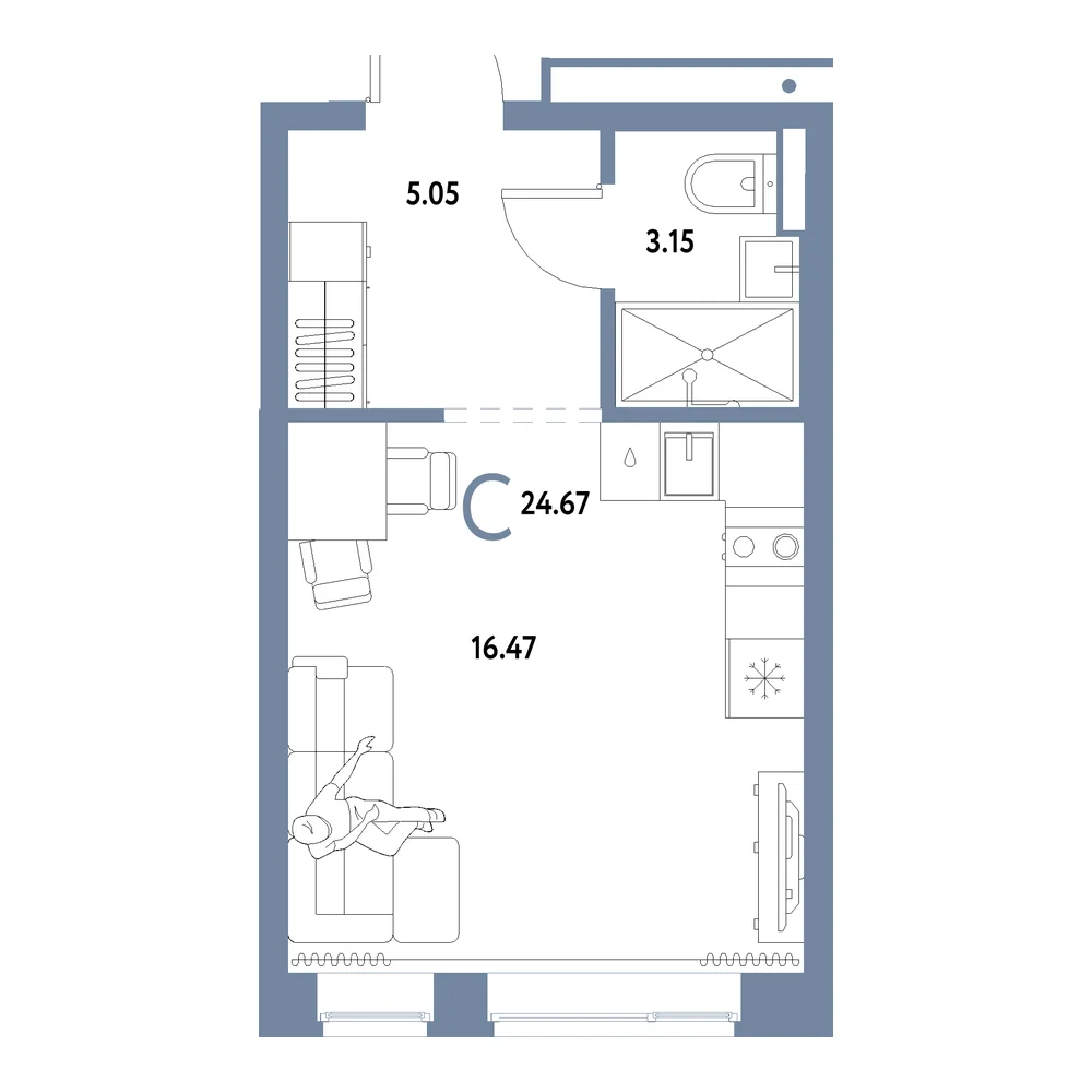 Планировка: Домашний Студия 24,67м²