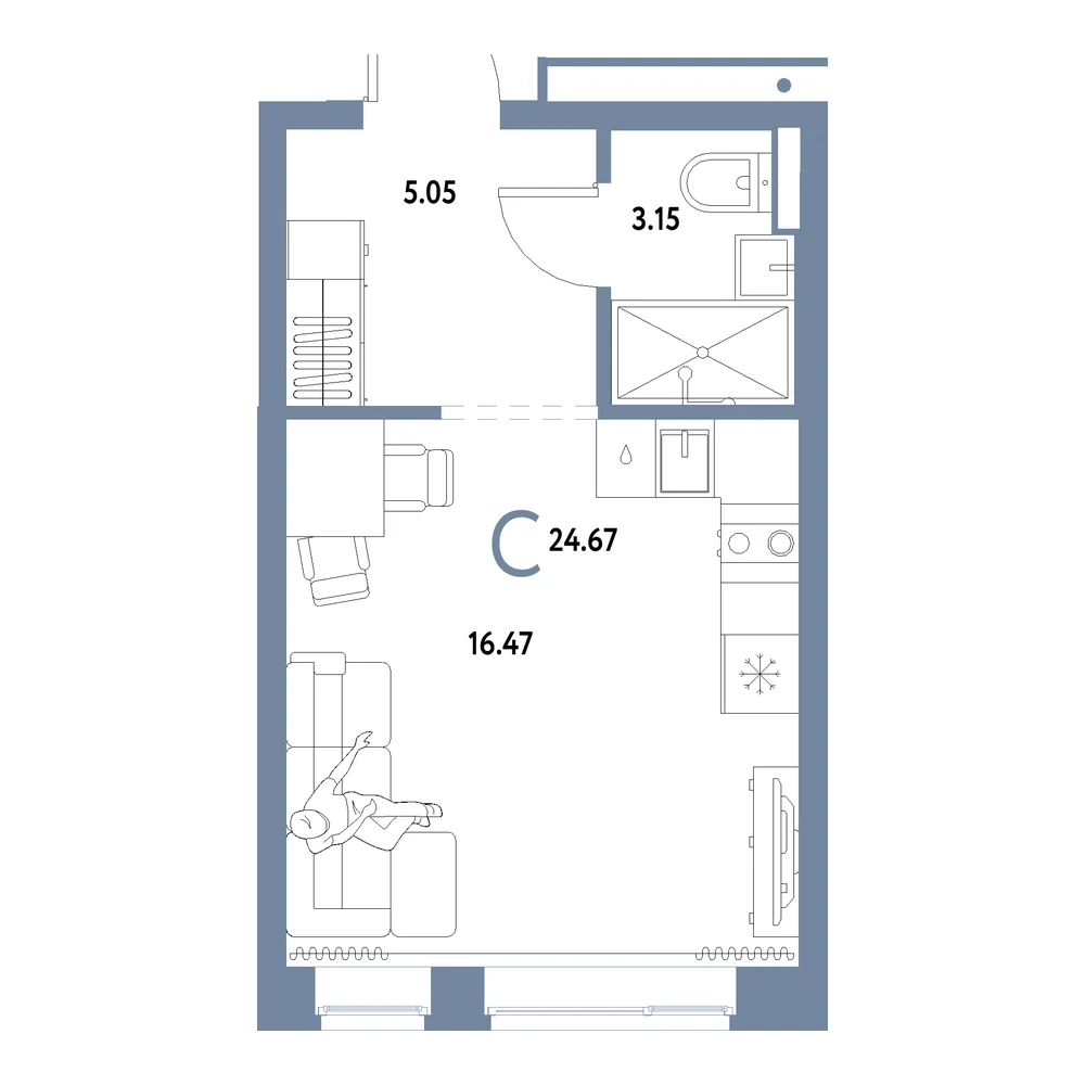 Планировка: Домашний Студия 24,67м²