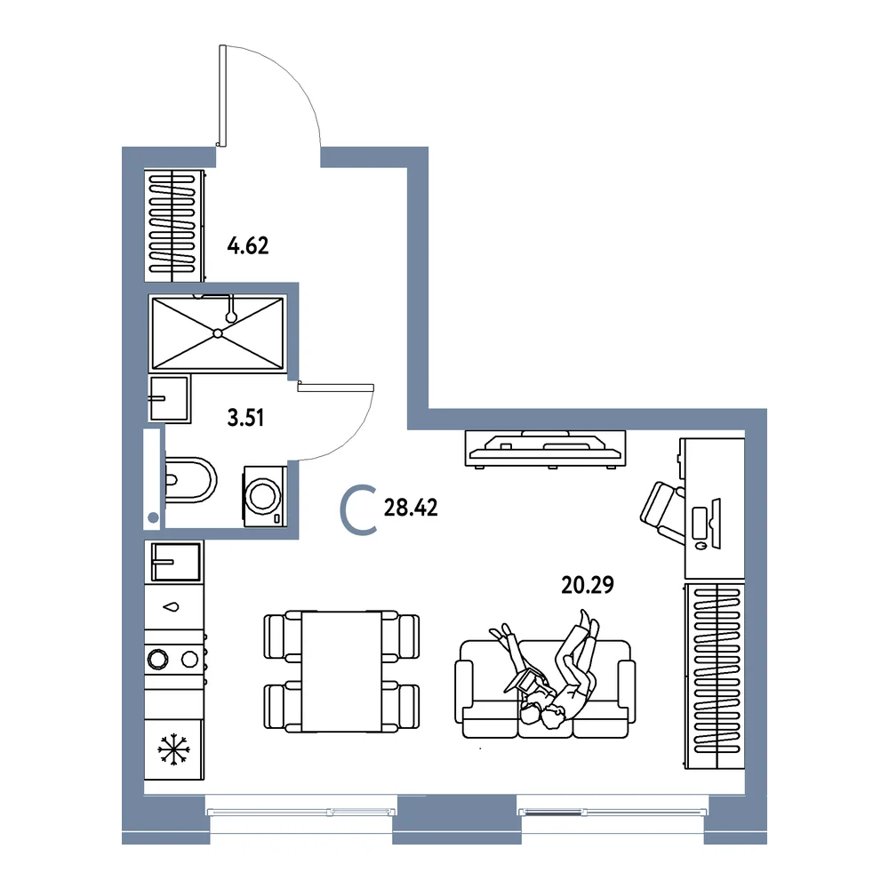 Планировка: Домашний Студия 28,42м²