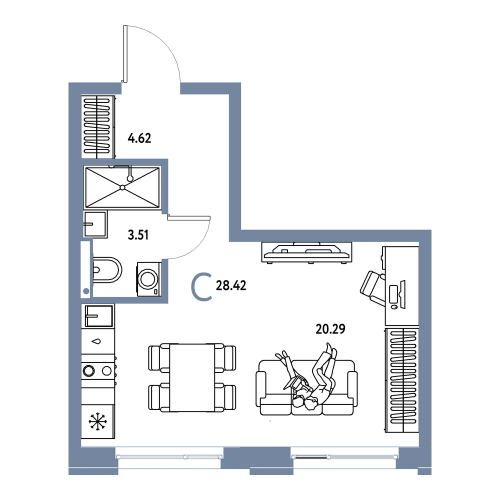 Планировка: Домашний Студия 28,42м²