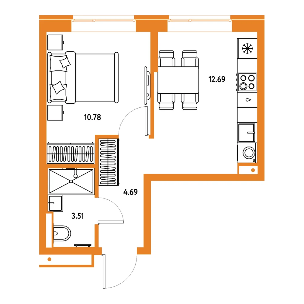 Планировка: Домашний 1-комнатная 31,67м²