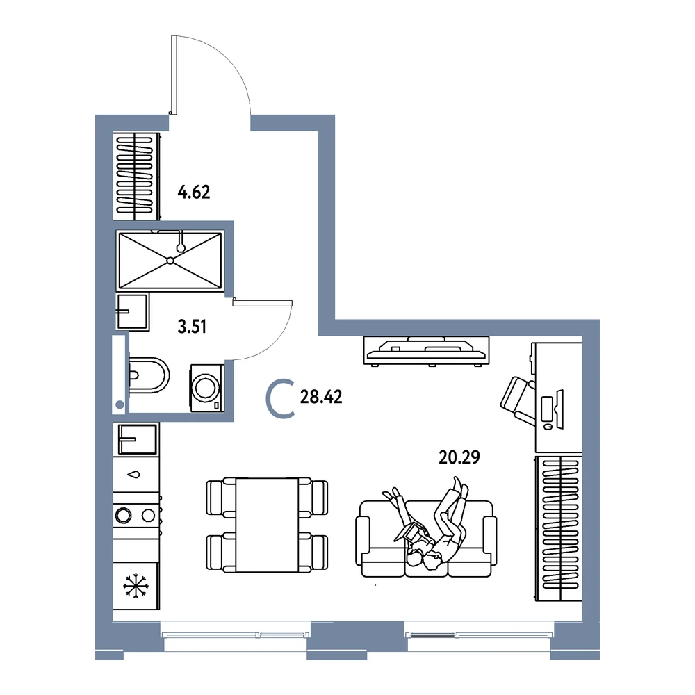 Планировка: Домашний Студия 28,42м²