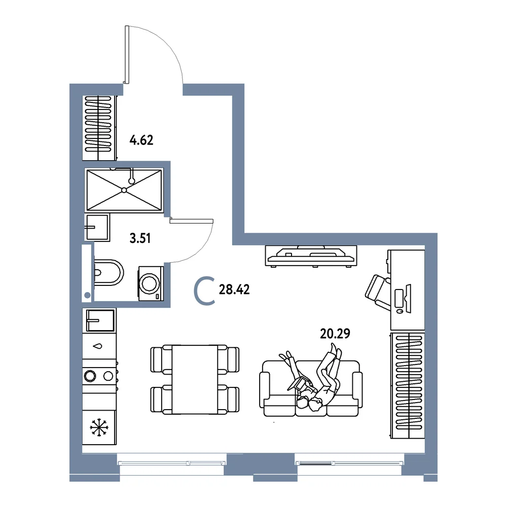 Планировка: Домашний Студия 28,42м²