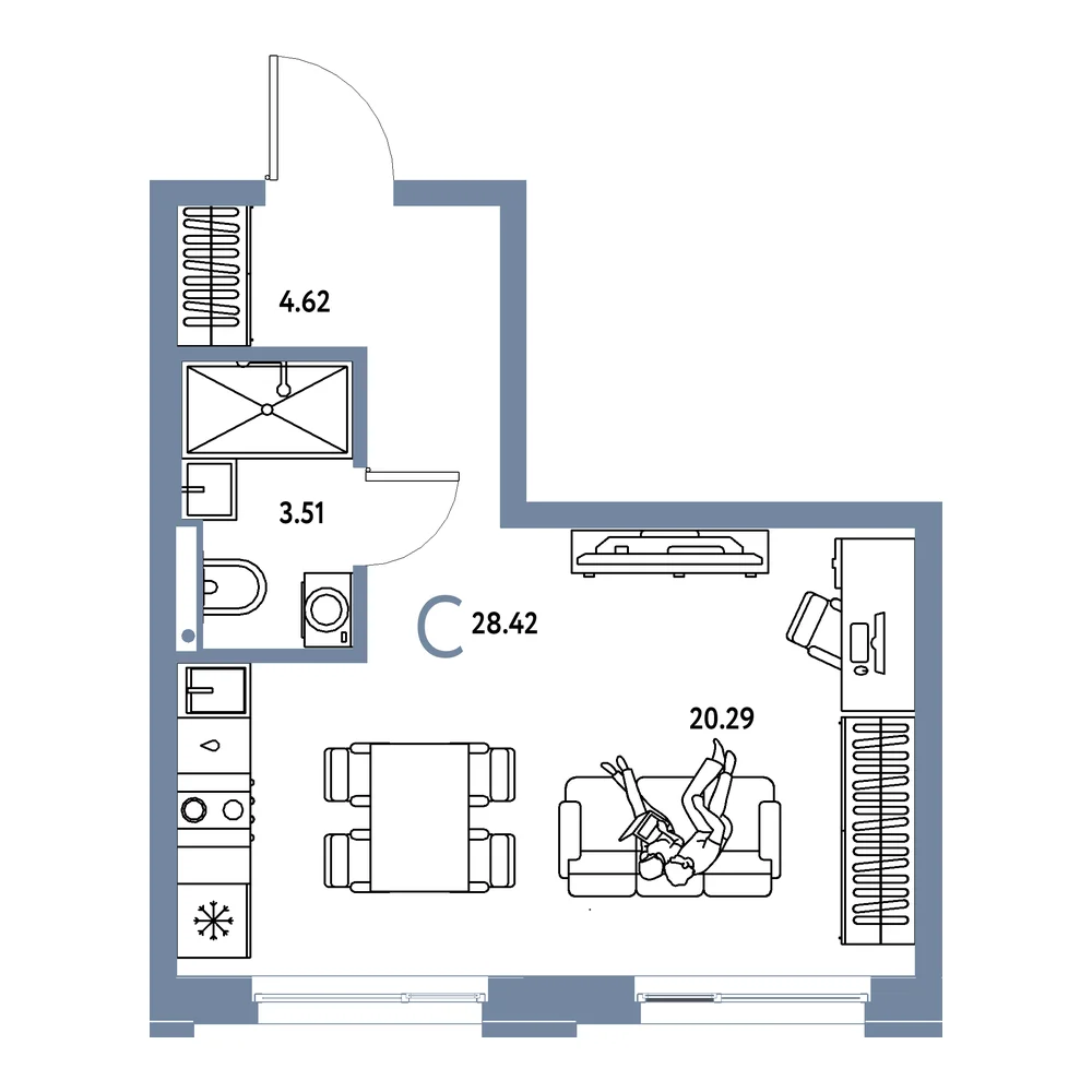 Планировка: Домашний Студия 28,42м²