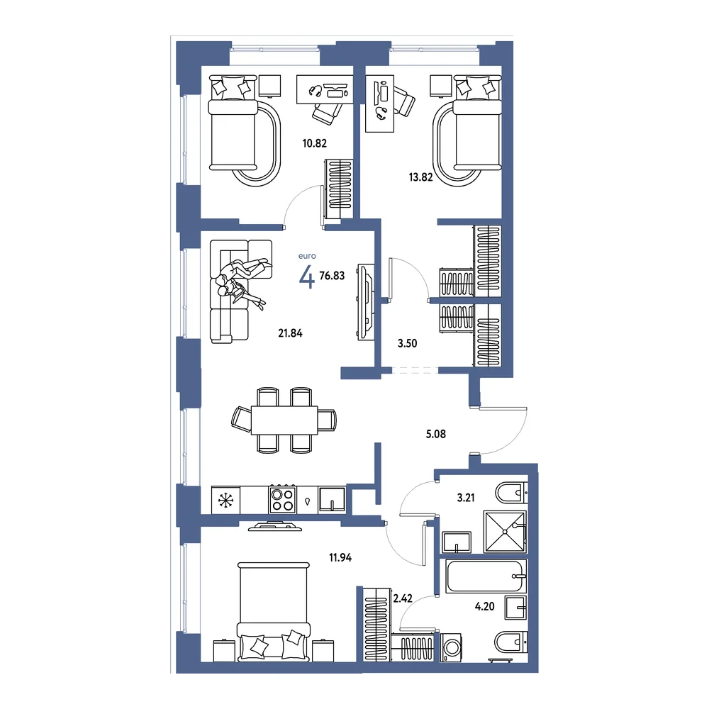 Планировка: Домашний 4-комнатная 76,83м²