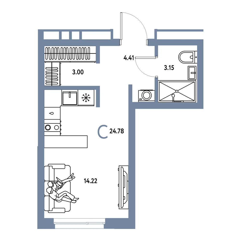 Планировка: Домашний Студия 24,78м²
