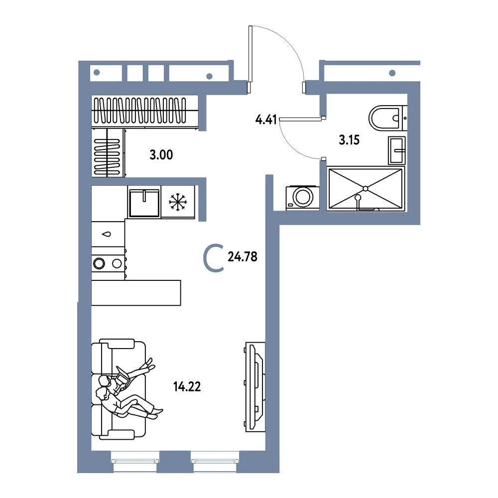 Планировка: Домашний Студия 24,78м²
