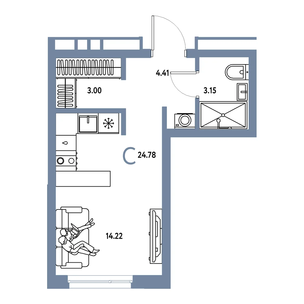 Планировка: Домашний Студия 24,78м²