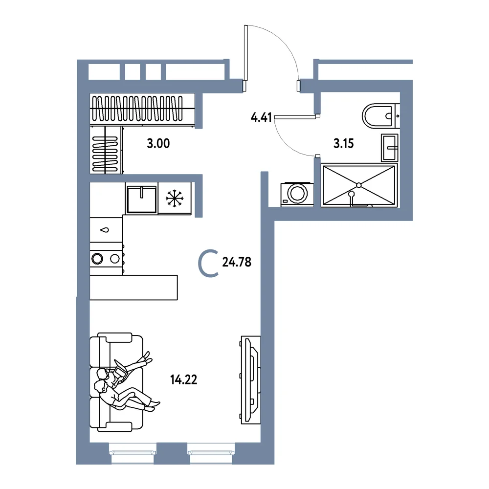 Планировка: Домашний Студия 24,78м²