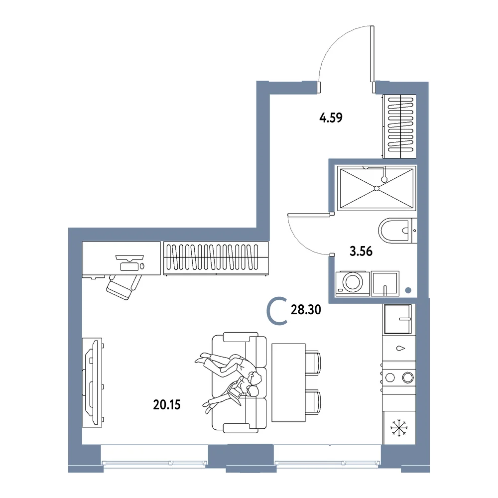 Планировка: Домашний Студия 28,30м²