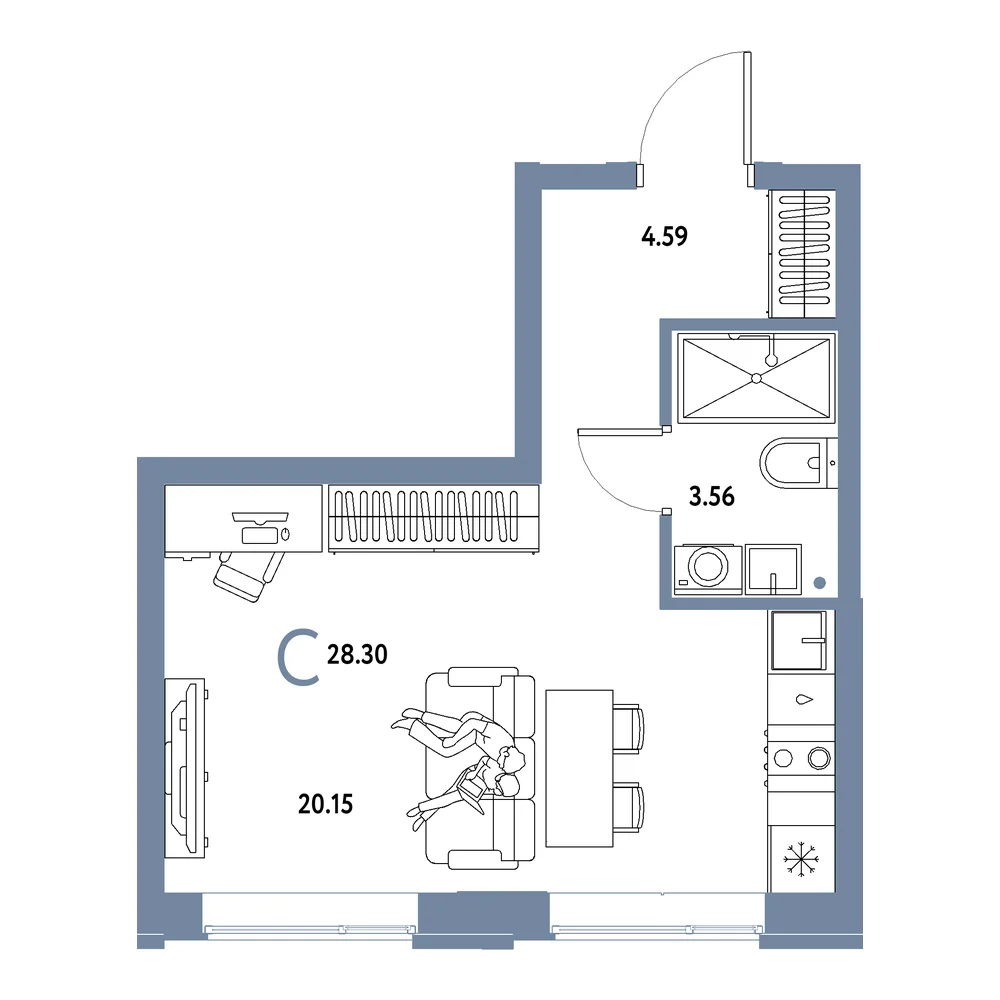 Планировка: Домашний Студия 28,30м²