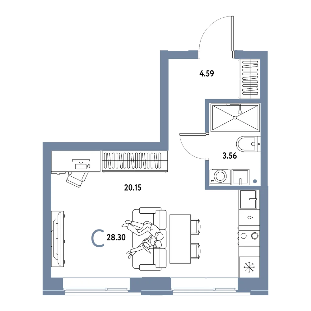 Планировка: Домашний Студия 28,30м²