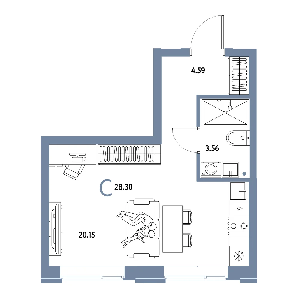 Планировка: Домашний Студия 28,30м²