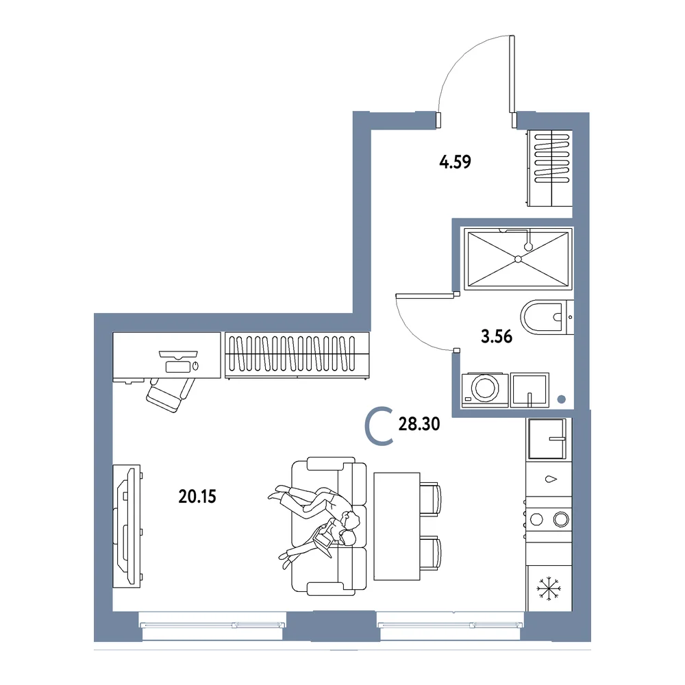 Планировка: Домашний Студия 28,30м²