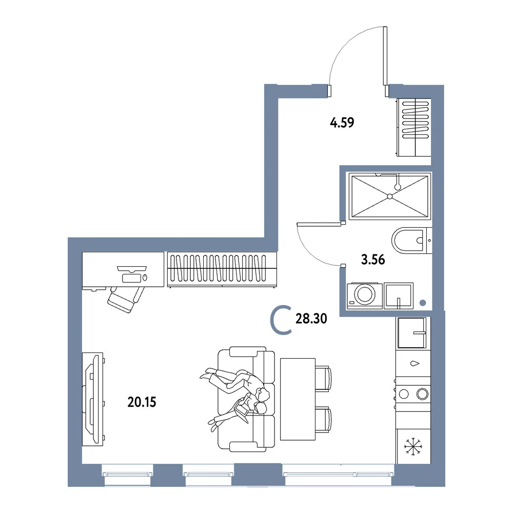 Планировка: Домашний Студия 28,30м²