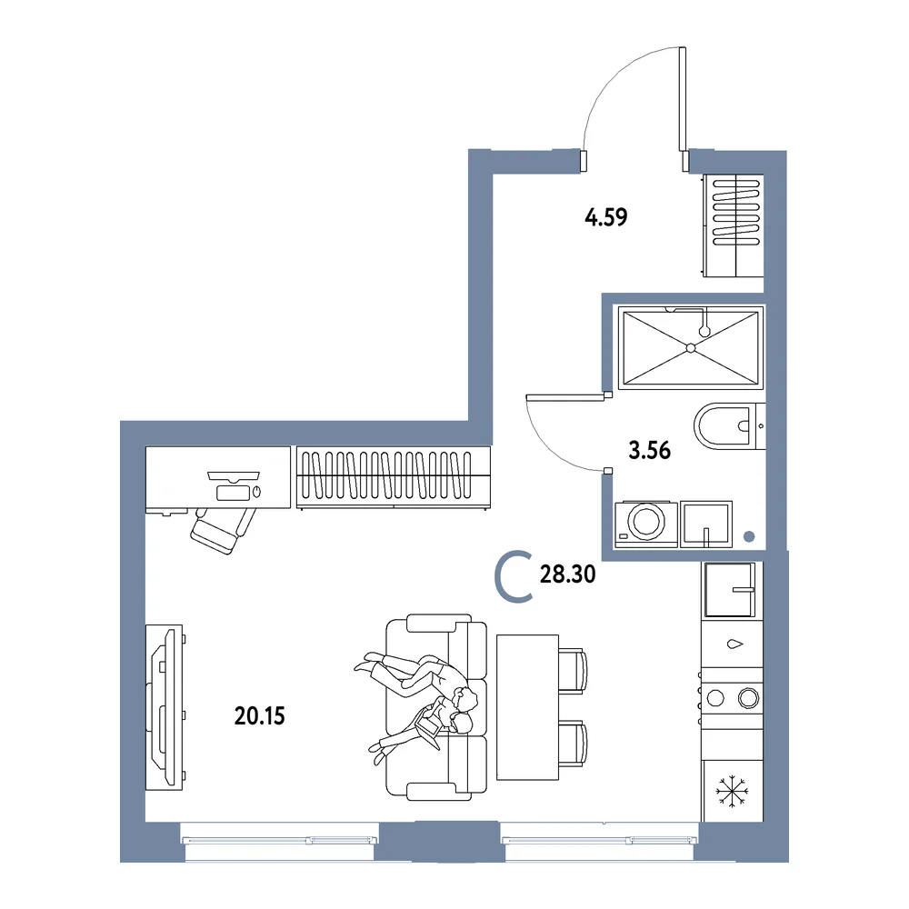 Планировка: Домашний Студия 28,30м²