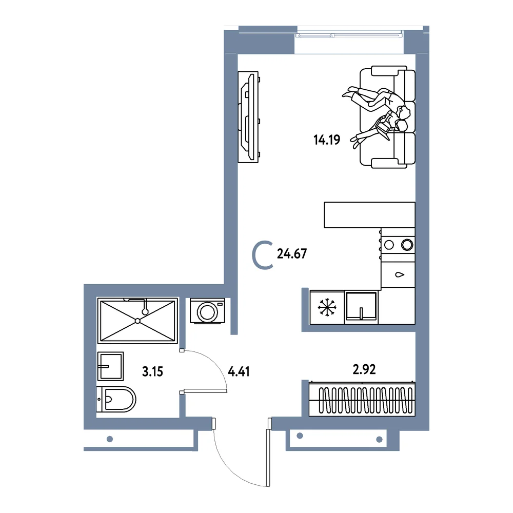 Планировка: Домашний Студия 24,67м²
