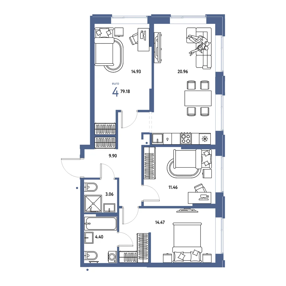 Планировка: Домашний 4-комнатная 79,18м²