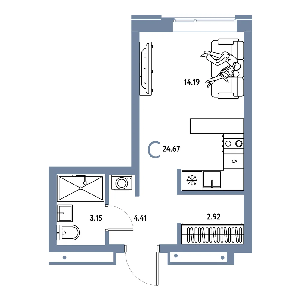 Планировка: Домашний Студия 24,67м²