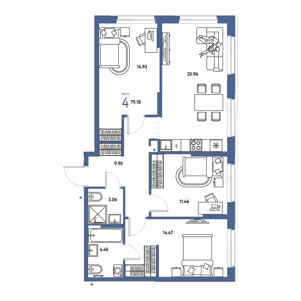 Планировка: Домашний 4-комнатная 79,18м²