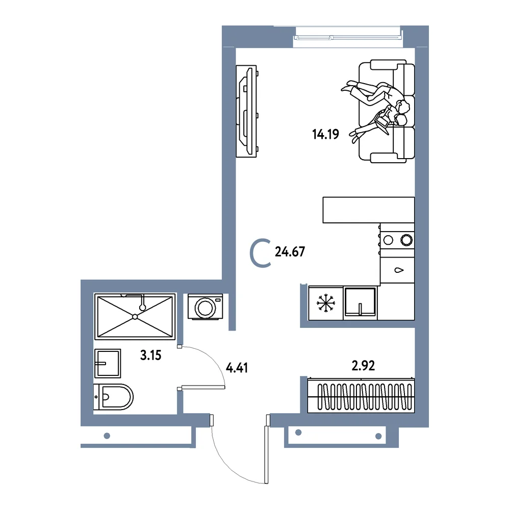 Планировка: Домашний Студия 24,67м²