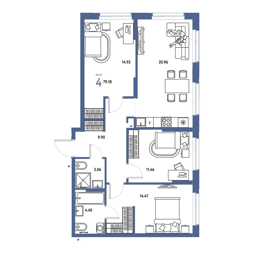 Планировка: Домашний 4-комнатная 79,18м²