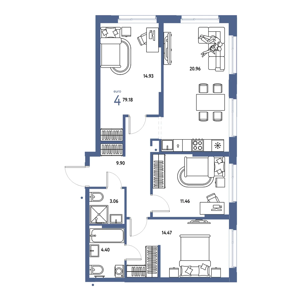 Планировка: Домашний 4-комнатная 79,18м²