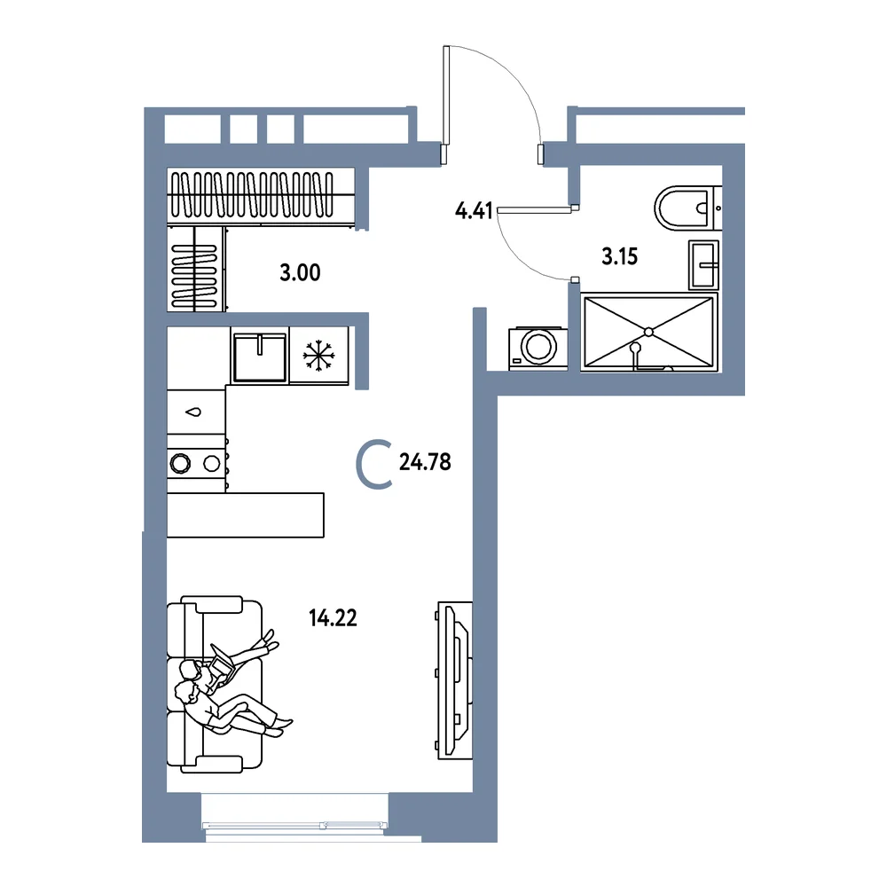 Планировка: Домашний Студия 24,78м²
