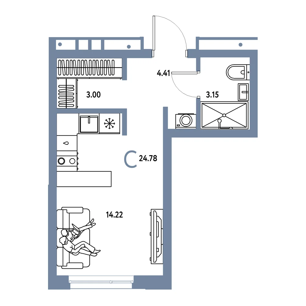 Планировка: Домашний Студия 24,78м²