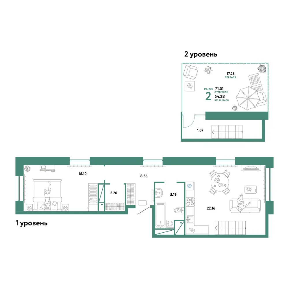 Планировка: Домашний 2-комнатная 71,51м²