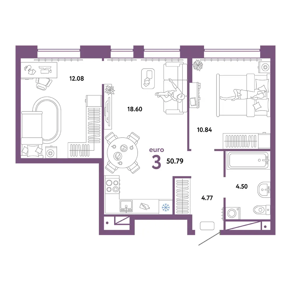 Планировка: Домашний 3-комнатная 50,79м²