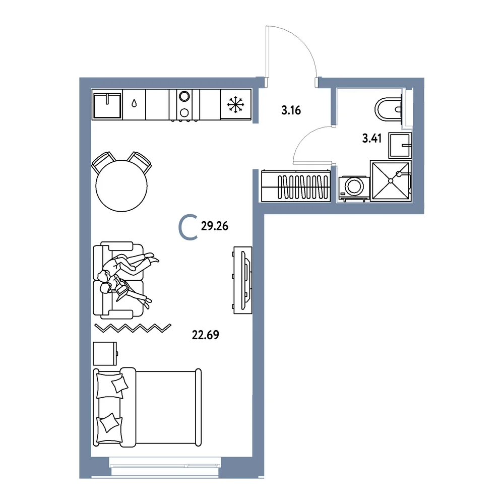 Планировка: Домашний Студия 29,26м²