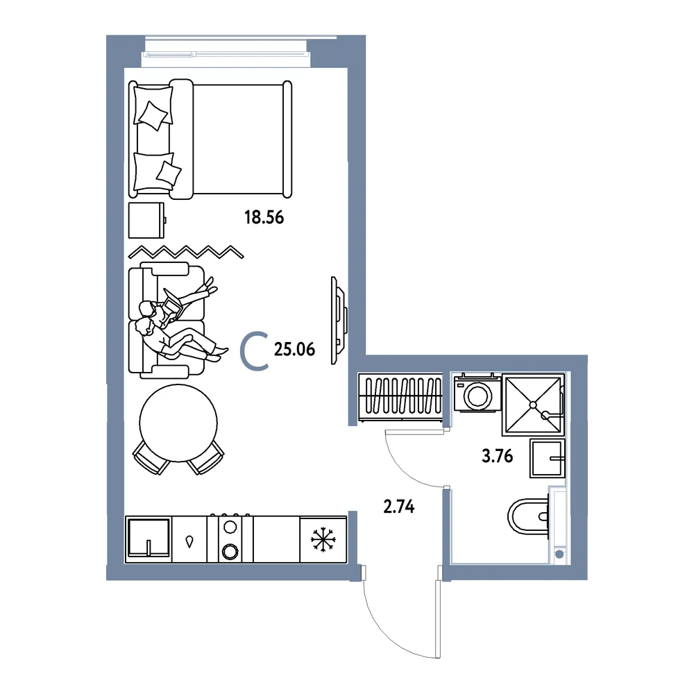 Планировка: Домашний Студия 25,06м²