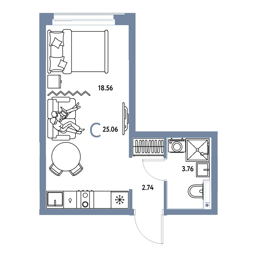 Планировка: Домашний Студия 25,06м²