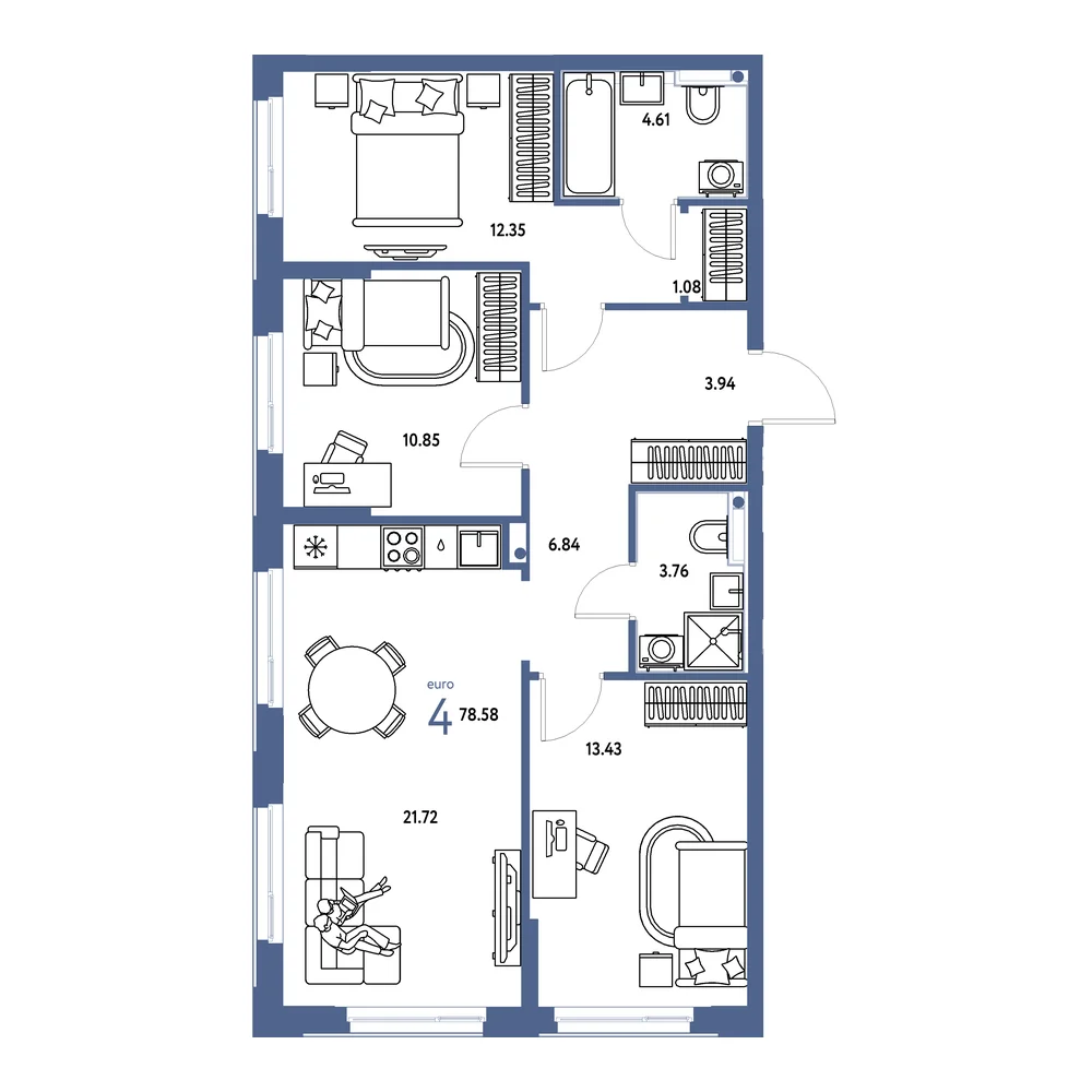 Планировка: Домашний 4-комнатная 78,58м²