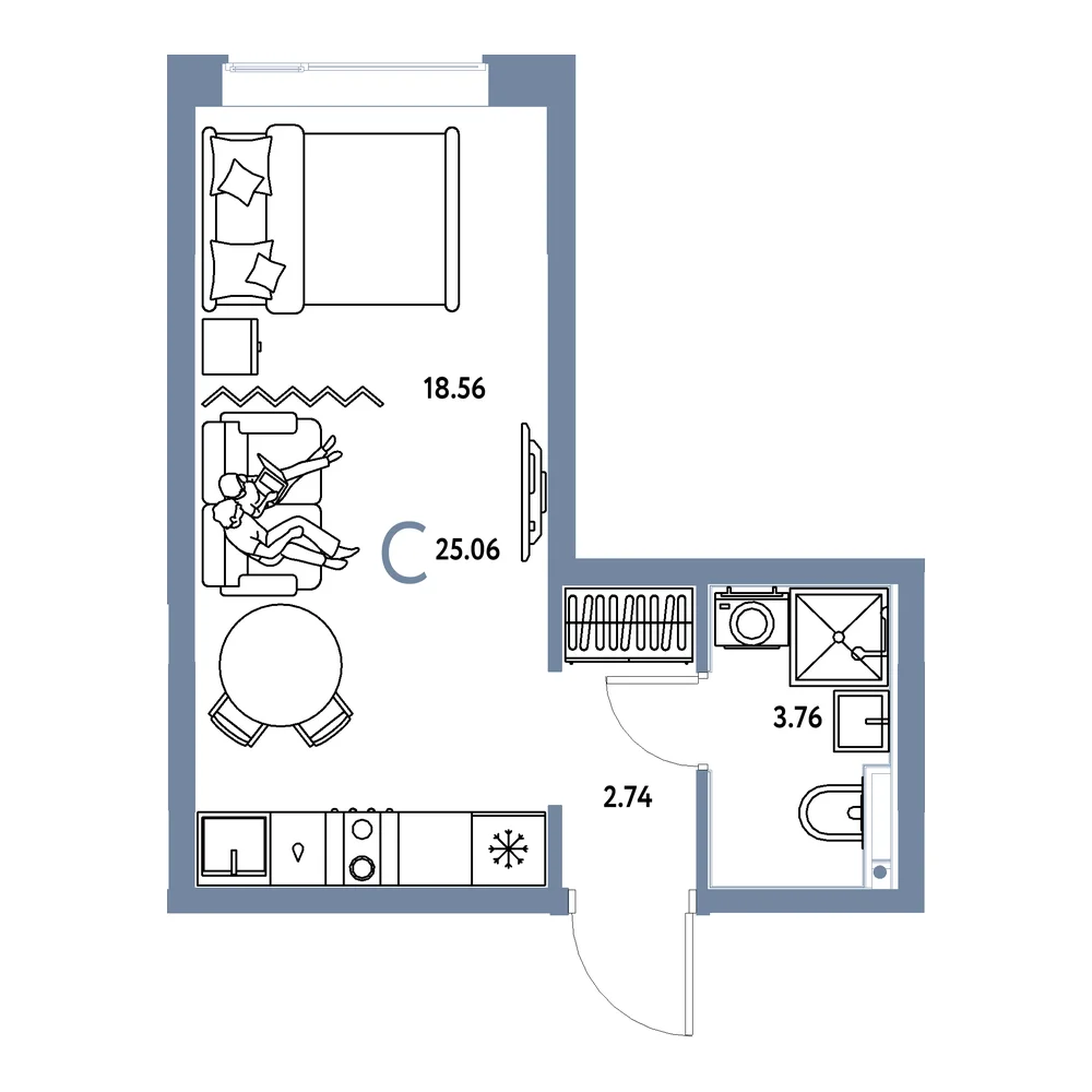 Планировка: Домашний Студия 25,06м²