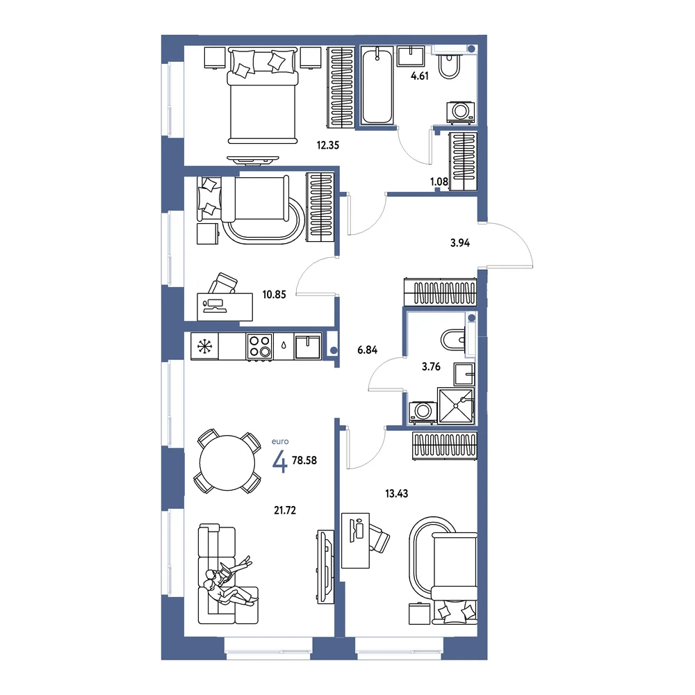 Планировка: Домашний 4-комнатная 78,58м²