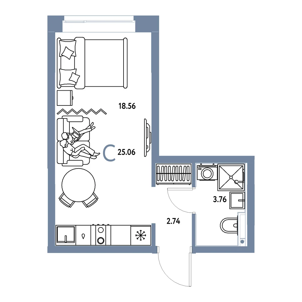 Планировка: Домашний Студия 25,06м²