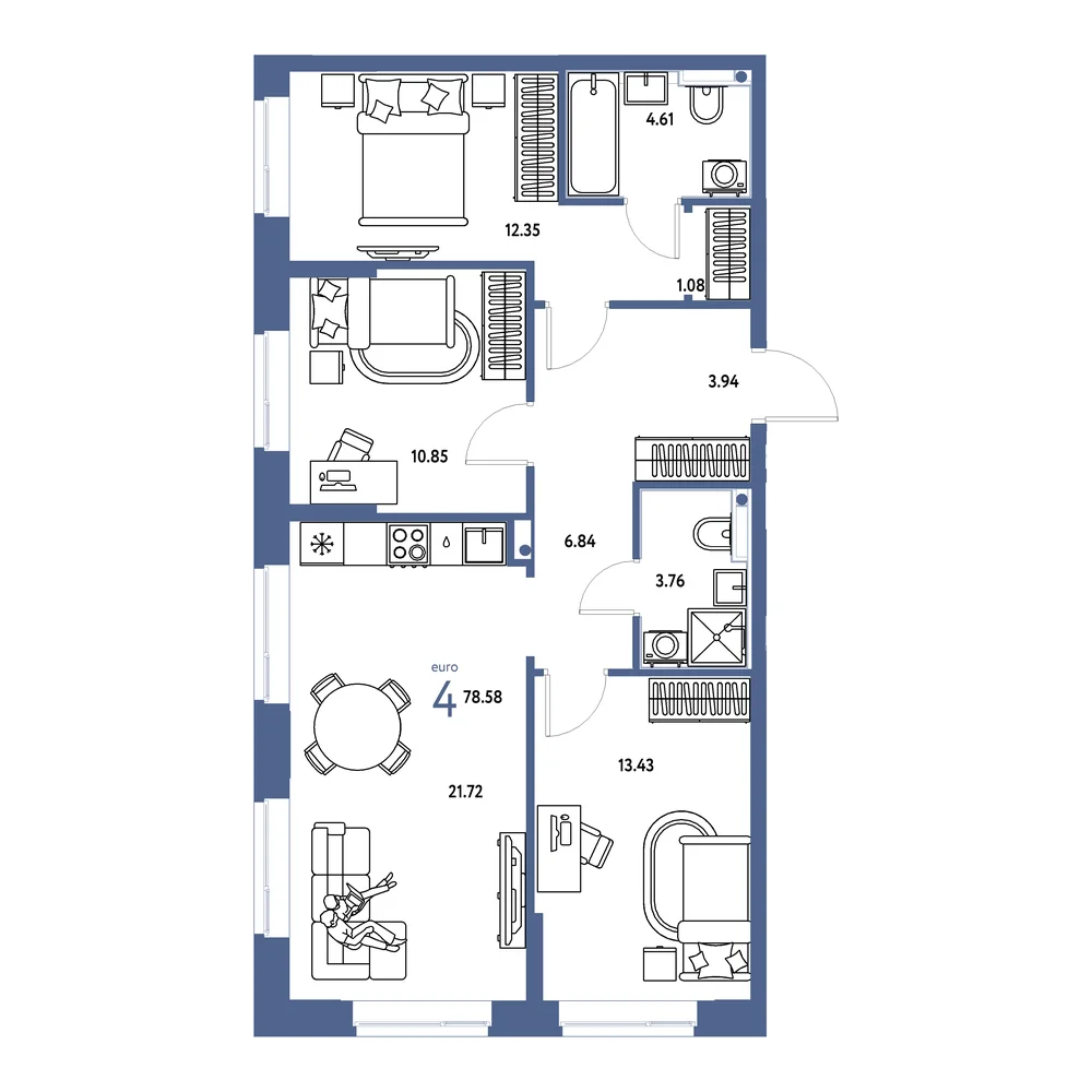 Планировка: Домашний 4-комнатная 78,58м²