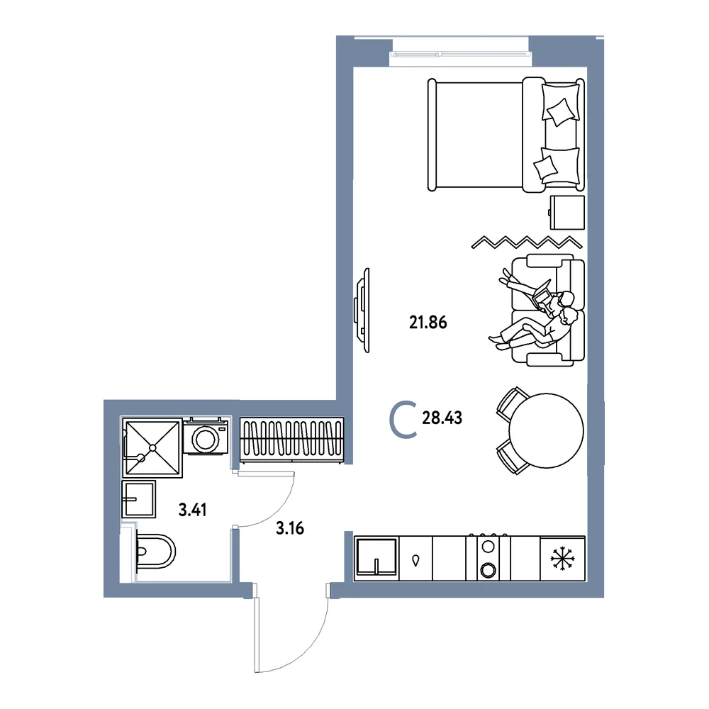 Планировка: Домашний Студия 28,43м²
