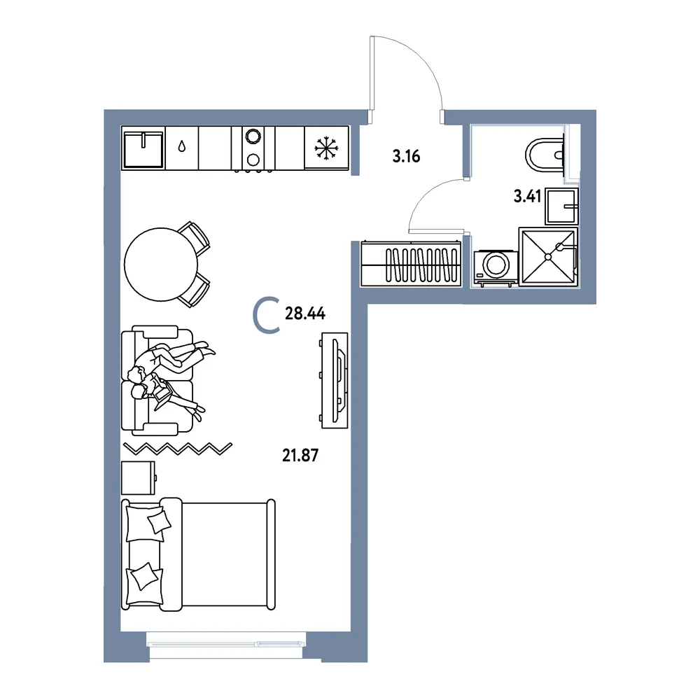 Планировка: Домашний Студия 28,44м²