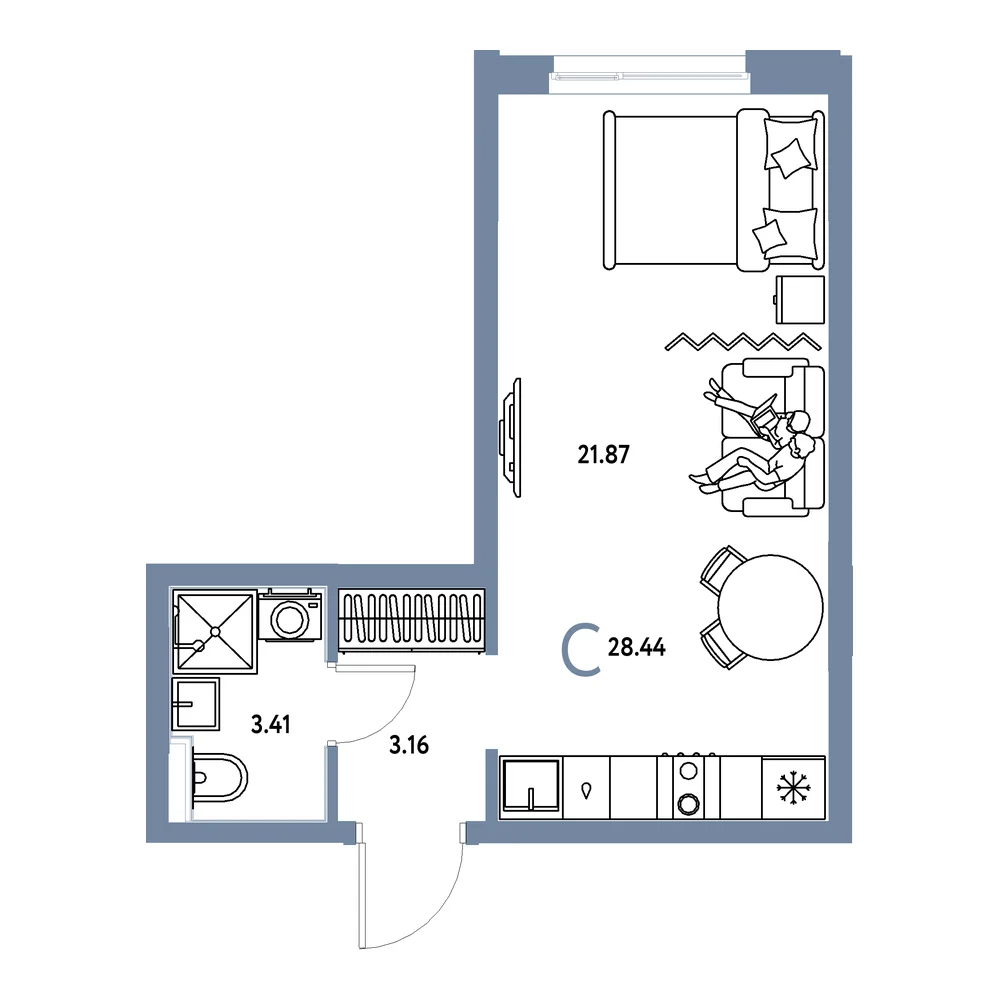 Планировка: Домашний Студия 28,44м²