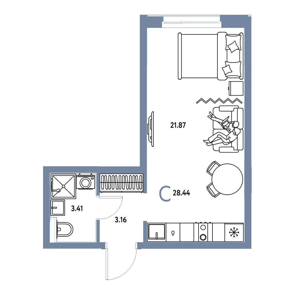 Планировка: Домашний Студия 28,44м²