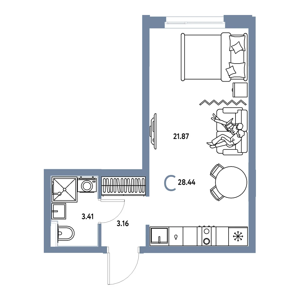 Планировка: Домашний Студия 28,44м²