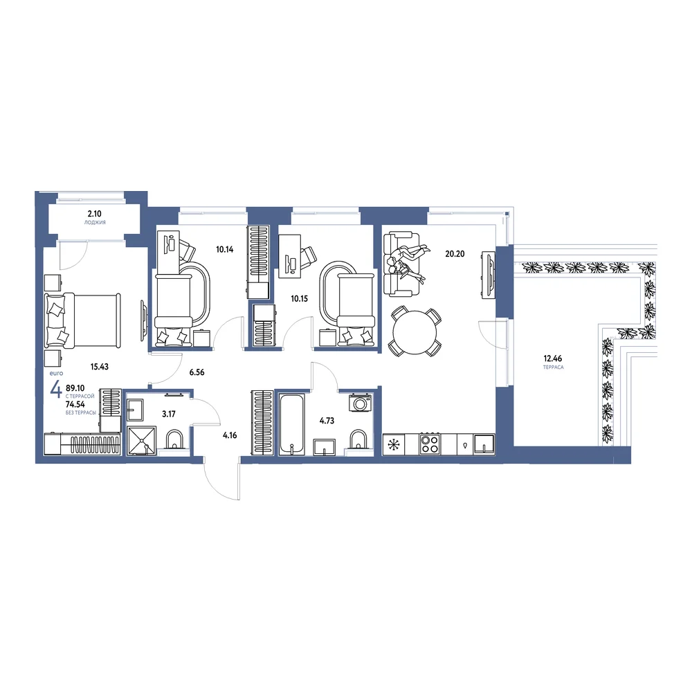 Планировка: Домашний 4-комнатная 89,10м²